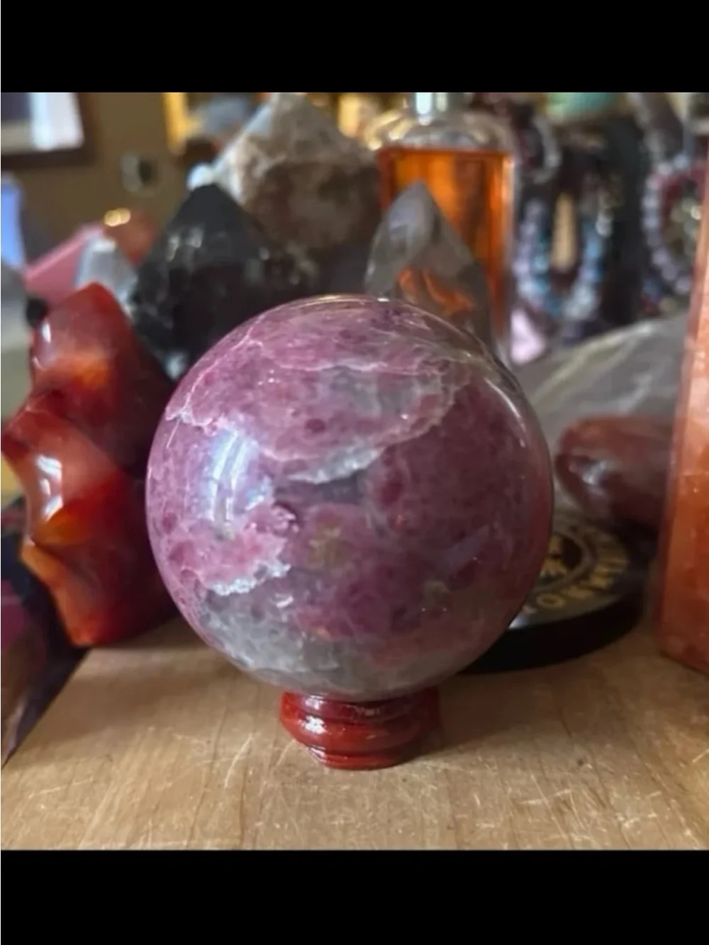 Pink Rhodonite Crystal Sphere